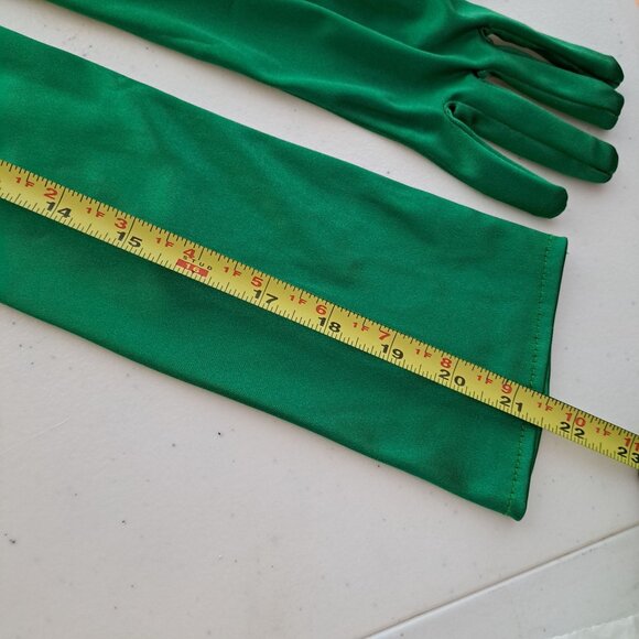 Green Satin Finish Opera Gloves 22" Halloween Costume Elegant Formal Stretch - Picture 2 of 9